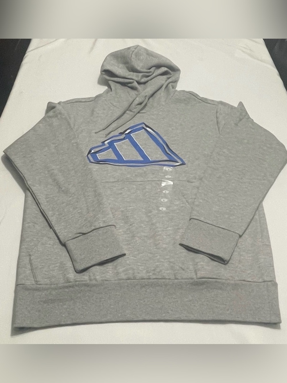NWT adidas Gray Hoodie with Blue Logo Graphic pullover